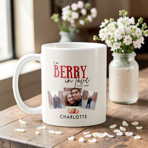 Caneca De Café Colagem de Fotos de Casal Morangos Vermelhos Canec
