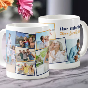 Caneca De Café Colagem de Fotos de Família - Adicione 7 Fotos e T