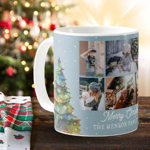 Caneca De Café Colagem de Fotos de Família com Árvore de Natal Aq