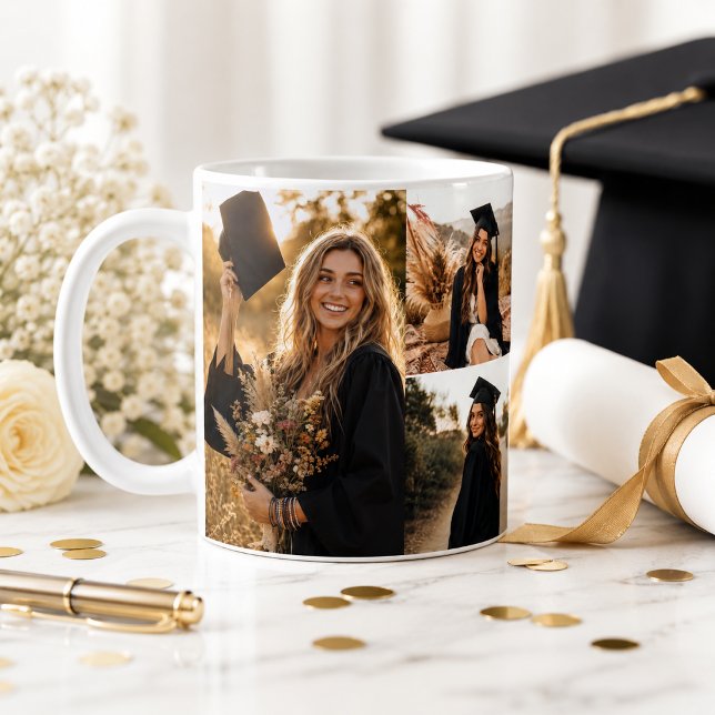 Caneca De Café Colagem de Fotos de Formatura com Chapéu e Beca (Criador carregado)