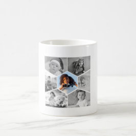 Caneca De Café Colagem de Fotos de Hexágono Preto e Branco