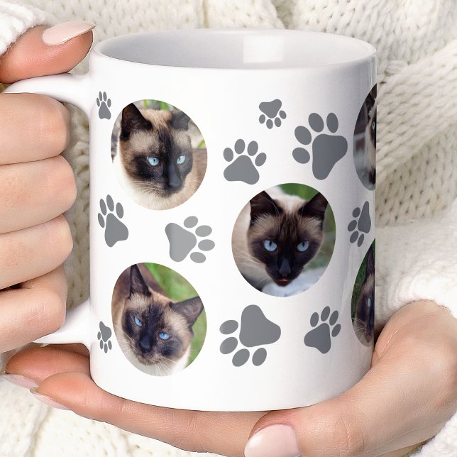 Caneca De Café Colagem de Fotos de Impressão de Pata de Gato Cinz (Criador carregado)