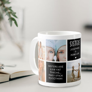 Caneca De Café Colagem de Fotos de Irmãs Fofas e Bloco de Citaçõe