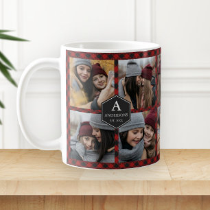 Caneca De Café Colagem de Fotos de Lenhador Xadrez Búfalo Vermelh