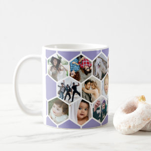 Caneca De Café Colagem de Fotos de Mel hexagonal Lilás 20 Imagens