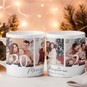 Caneca De Café Colagem de Fotos de Natal da Família Elegante