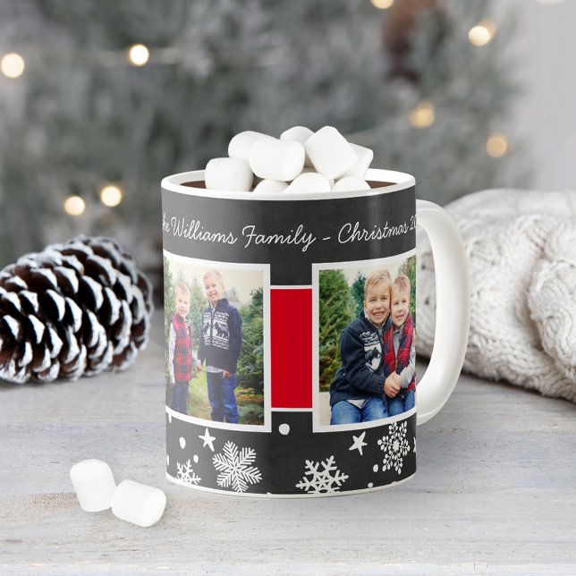 Caneca De Café Colagem de Fotos de Natal de Quadro Preto Festivo (Criador carregado)