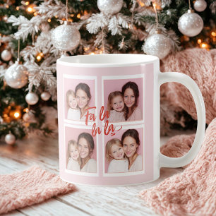 Caneca De Café Colagem de Fotos de Natal Moderna Rosa Fa La La
