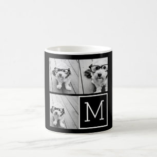 Caneca De Café Colagem de Fotos de Tendência Preta e Branca com M