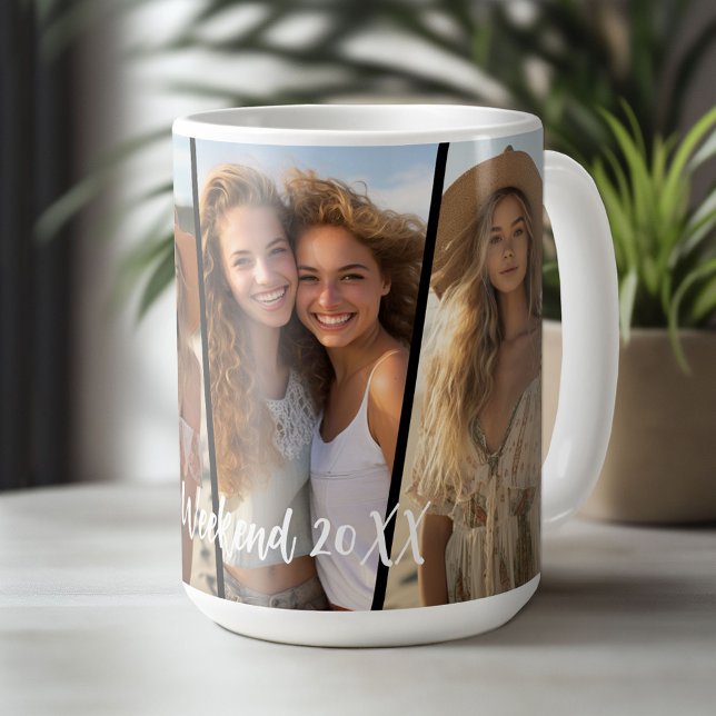 Caneca De Café Colagem de Fotos Diagonal - Fim de Semana de 4 Fot (Custom Photo Collage Mug)