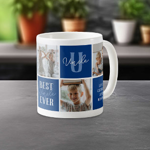 Caneca De Café Colagem de Fotos do Melhor Tio de Sempre Azul Mode
