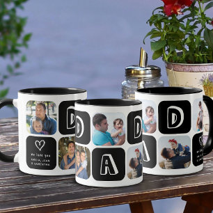 Caneca De Café Colagem de Fotos do Papai Fotos de Crianças Preto