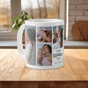 Caneca De Café Colagem de Fotos do Primeiro Dia das Mães Minimali