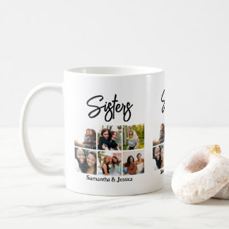 Caneca De Café Colagem de Fotos do Script 6 de Irmãs Personalizad