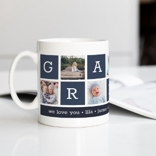 Caneca De Café Colagem de Fotos do Vovô e Nomes de Netos