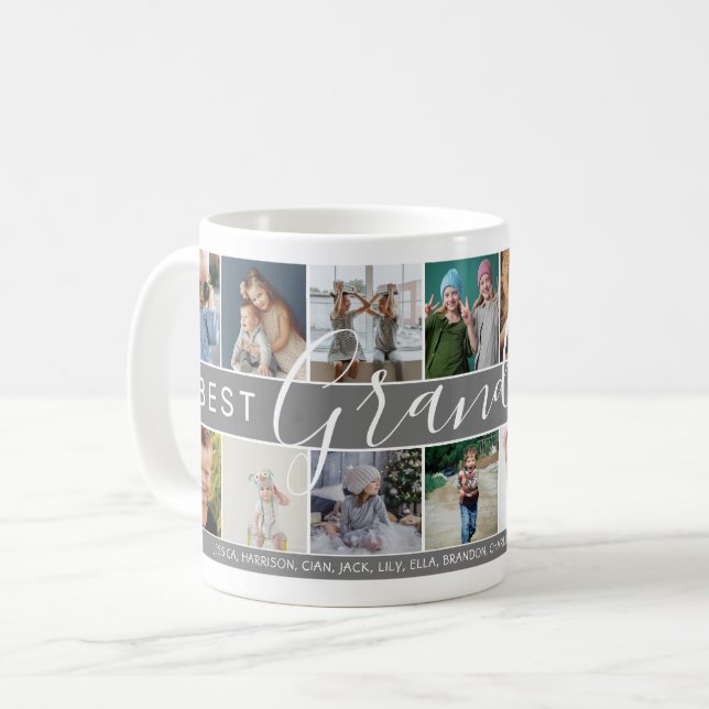 Caneca De Café Colagem de Fotos e Nomes do Melhor Avô Moderno (Frente Esquerda)