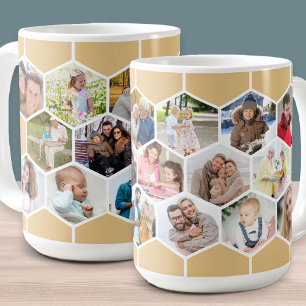 Caneca De Café Colagem de Fotos em Favo de Mel 17 Fotos 443ml