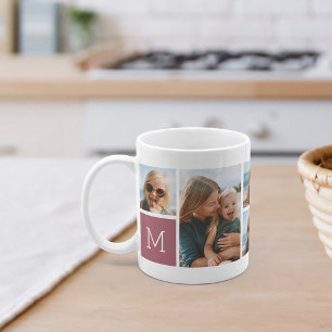 Caneca De Café Colagem de Fotos em Grade de Monograma