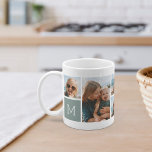 Caneca De Café Colagem de Fotos em Grade de Monograma<br><div class="desc">Este simples design de caneca personalizada coloca 6 dos seus instantâneos favoritos em frente e no centro, juntamente com um monograma inicial de solteiro em cada lado. Personalize com seis fotos quadradas de amigos, crianças, netos, animais de estimação, ou seus locais favoritos, com sua inscrição inicial em caracteres brancos em...</div>