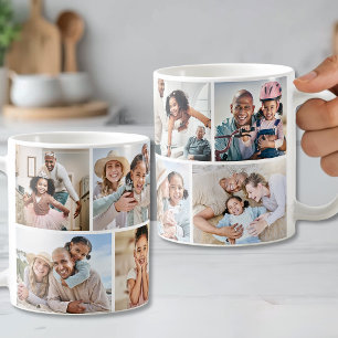 Caneca De Café Colagem de Fotos em Grid Minimalista Moderno de 8