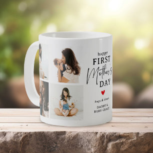 Caneca De Café Colagem de Fotos 'Feliz Primeiro Dia das Mães' Lem
