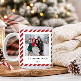 Caneca De Café Colagem de Fotos Fofo Natal Listras Vermelhas Pers