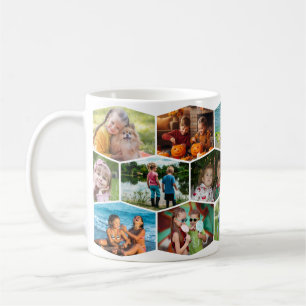 Caneca De Café Colagem de Fotos Hexágono 16 Padrão Moderno