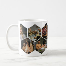 Caneca de Café Colagem de Fotos Hexágono Geométric