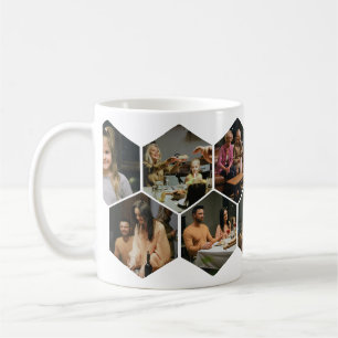 Caneca de Café Colagem de Fotos Hexágono Geométric