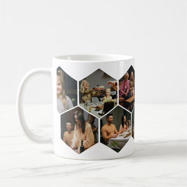 Caneca de Café Colagem de Fotos Hexágono Geométric (Esquerda)