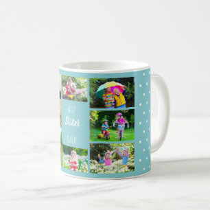 Caneca De Café Colagem de Fotos Melhor Irmã do Mundo Pontos Azuis