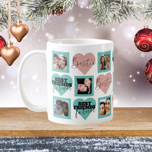 Caneca De Café Colagem de Fotos MELHORES AMIGAS Azul Turquesa e R