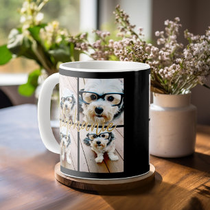 Caneca De Café Colagem de Fotos Minimalista 4 - Preto - Texto em