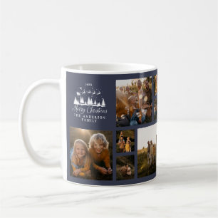 Caneca De Café Colagem de fotos minimalista moderna de Natal azul