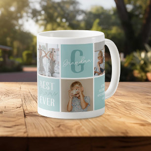 Caneca De Café Colagem de Fotos Moderna da Vovó Teal