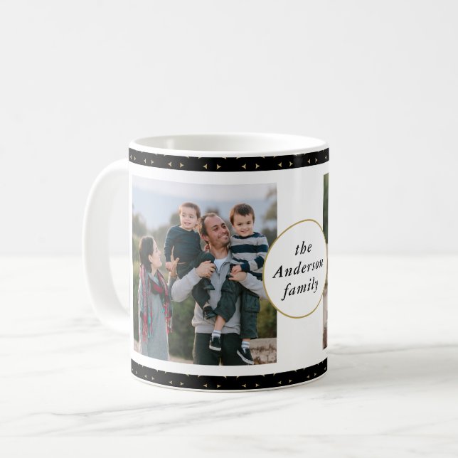 Caneca De Café Colagem de Fotos Moderna Preta e Família Dourada (Frente Esquerda)