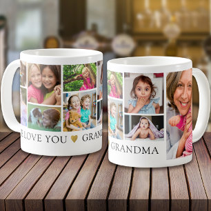 Caneca De Café Colagem de Fotos Modernas 9 Nós Amamos Você Vovó