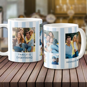 Caneca De Café Colagem de Fotos Modernas em Listras Azuis Pastel