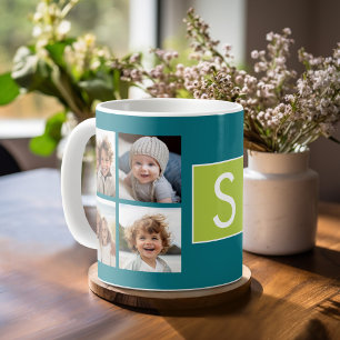 Caneca De Café Colagem de Fotos Monograma no Instagram - Azul e L