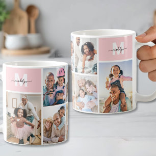 Caneca De Café Colagem de Fotos Monograma Rosa Imagem