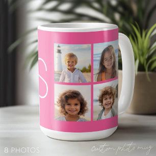 Caneca De Café Colagem de Fotos Monograma Rosa Vibrante Feminino