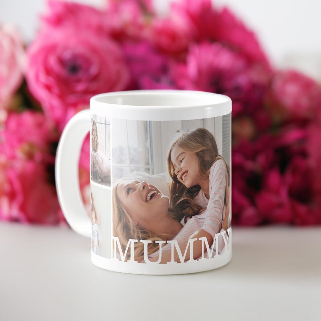 Caneca De Café Colagem de Fotos Múltiplas da múmia e Monograma Pe (Mummy Multiple Photo Collage & Custom Monogram Coffee Mug)
