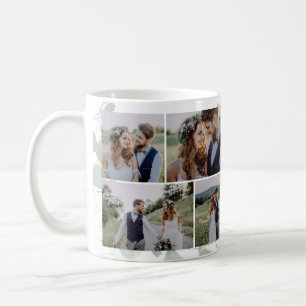 Caneca De Café Colagem de Fotos Múltiplas de Casamento Eucalyptus