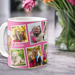 Caneca De Café Colagem de Fotos Personalizada 10 Rosa