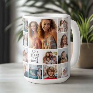 Caneca De Café Colagem de Fotos Personalizada 17 - Texto Preto - 