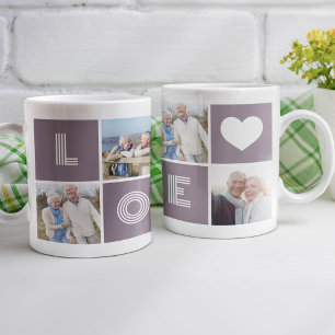 Caneca De Café Colagem de Fotos Personalizada do Coração de Amor