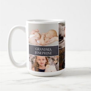 Caneca De Café Colagem de Fotos Personalizada do Nome da Avó