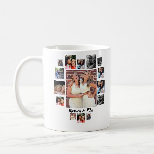 Caneca De Café Colagem de Fotos Personalizada dos Melhores Amigos (Esquerda)