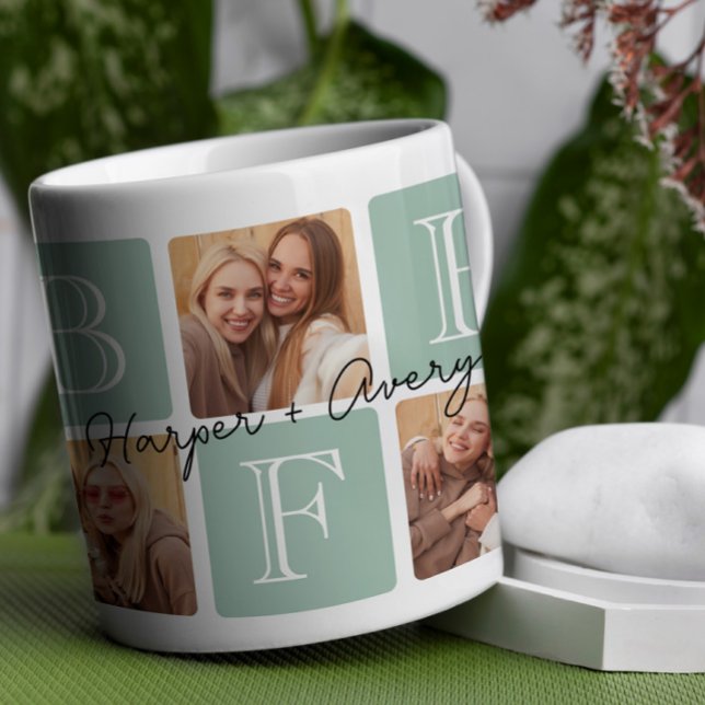 Caneca De Café Colagem de Fotos Personalizada dos Melhores Amigos (Celebrate your unbreakable bond with this "Best Friends Forever" photo mug! )