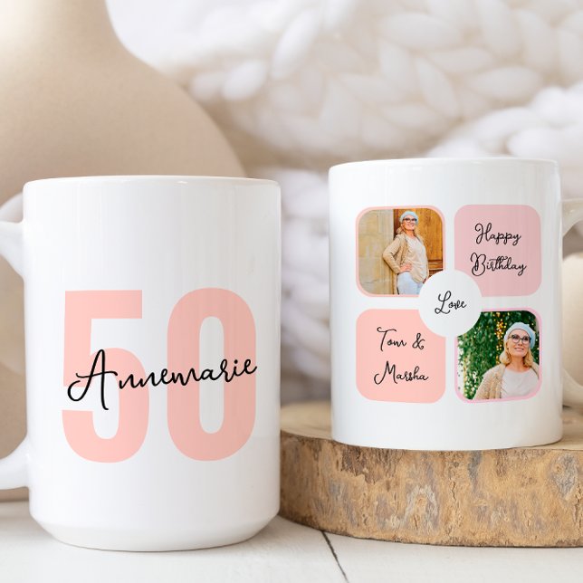 Caneca De Café Colagem de Fotos Personalizada Feliz 50º Aniversár (Criador carregado)